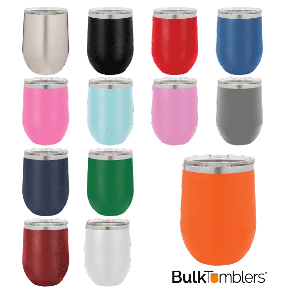 12 oz Blank Stainless Steel Insulated Stemless Wine Tumbler with Lid