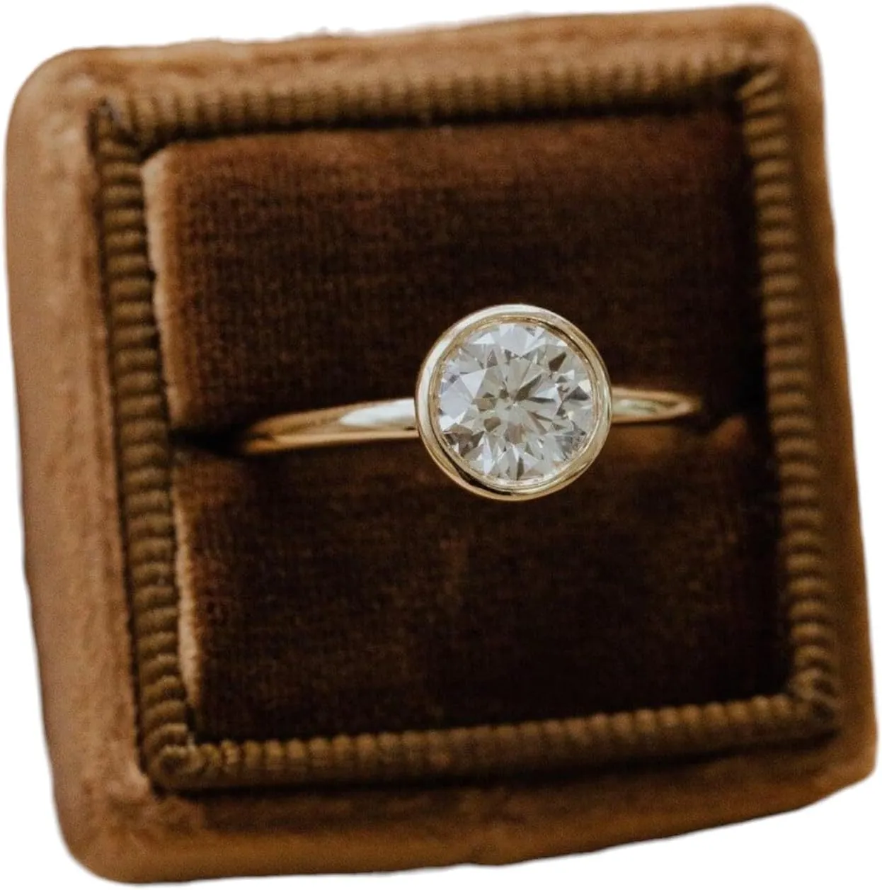 14K Gold Bezel Set Round Moissanite Engagement Ring  D Color 1 Carat Solitaire Ring  Minimalist Gold Proposal Ring for Women