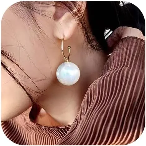 18K Gold Chic Big Simulated Pearl Earrings for Women - Oversized Classic Faux Round Large Ear Studs, Hypoallergenic and Safe for Sensitive Ears