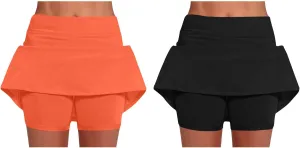 2 Pack Mini Skirts for Women Trendy Casual A Line High Waisted Summer Skorts Plus Size Fitness Athletic Tennis Skirts