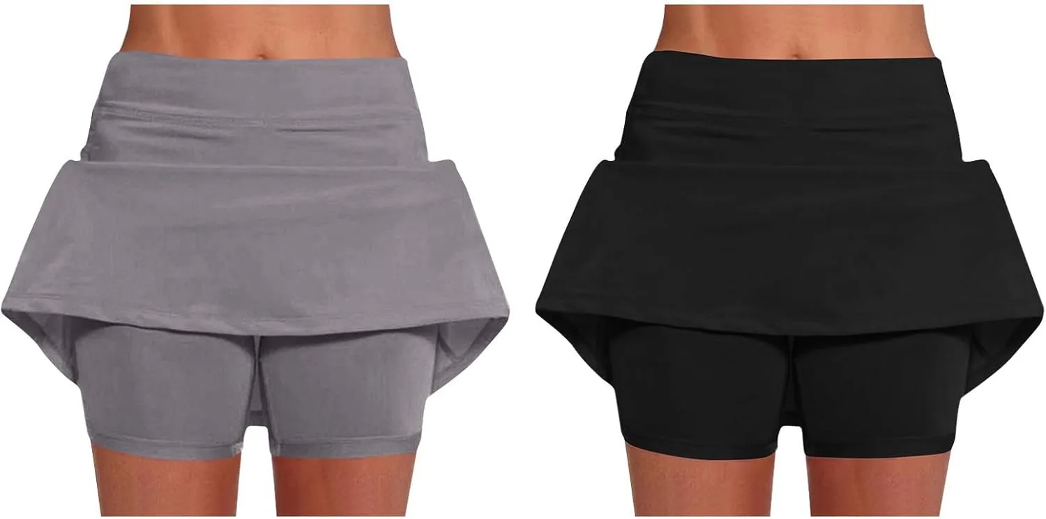 2 Pack Mini Skirts for Women Trendy Casual A Line High Waisted Summer Skorts Plus Size Fitness Athletic Tennis Skirts