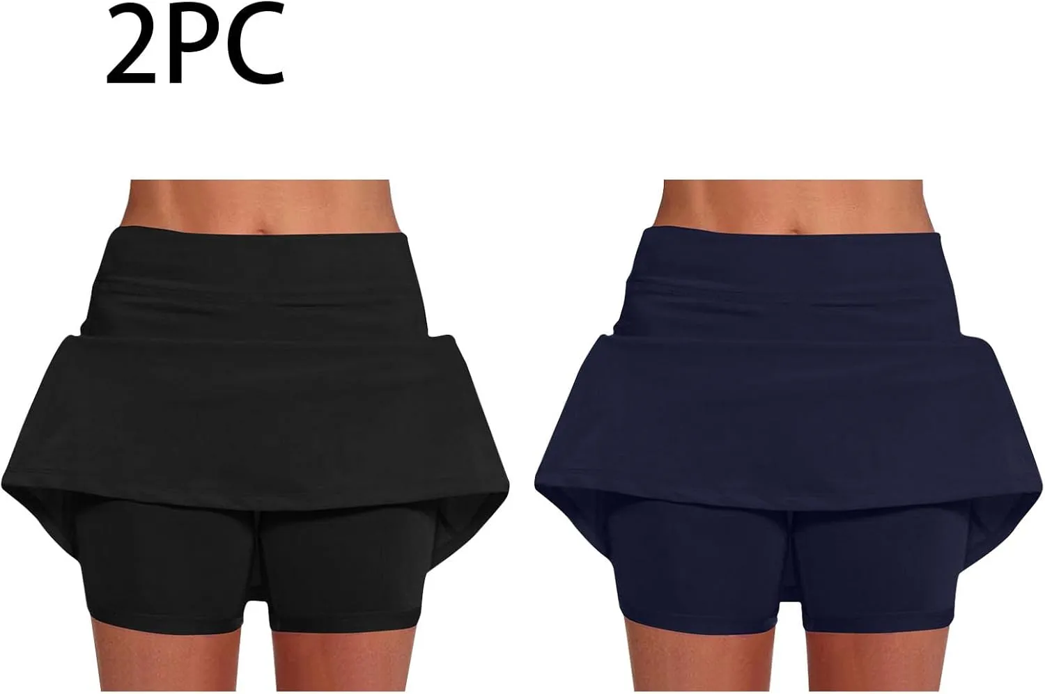 2 Pack Mini Skirts for Women Trendy Casual A Line High Waisted Summer Skorts Plus Size Fitness Athletic Tennis Skirts