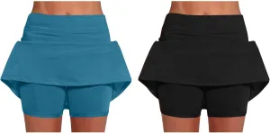 2 Pack Mini Skirts for Women Trendy Casual A Line High Waisted Summer Skorts Plus Size Fitness Athletic Tennis Skirts