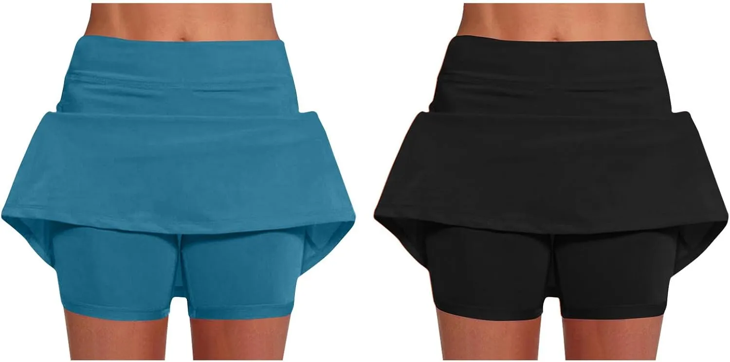 2 Pack Mini Skirts for Women Trendy Casual A Line High Waisted Summer Skorts Plus Size Fitness Athletic Tennis Skirts