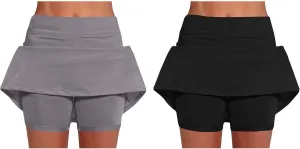 2 Pack Mini Skirts for Women Trendy Casual A Line High Waisted Summer Skorts Plus Size Fitness Athletic Tennis Skirts