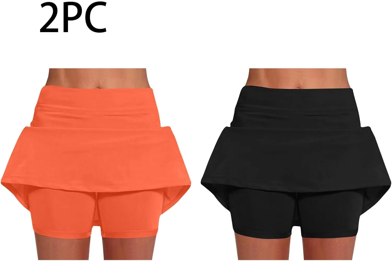 2 Pack Mini Skirts for Women Trendy Casual A Line High Waisted Summer Skorts Plus Size Fitness Athletic Tennis Skirts