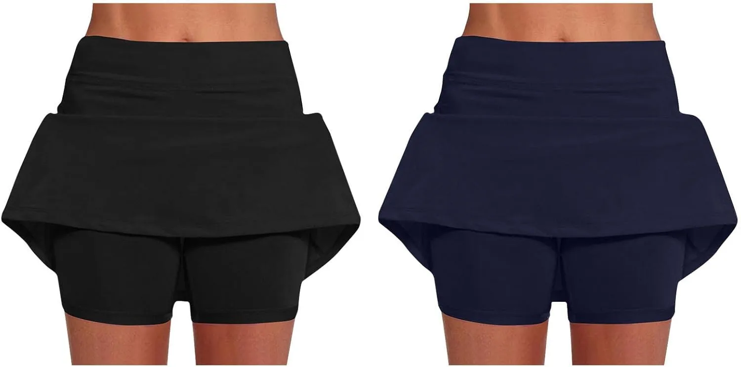 2 Pack Mini Skirts for Women Trendy Casual A Line High Waisted Summer Skorts Plus Size Fitness Athletic Tennis Skirts