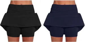 2 Pack Mini Skirts for Women Trendy Casual A Line High Waisted Summer Skorts Plus Size Fitness Athletic Tennis Skirts