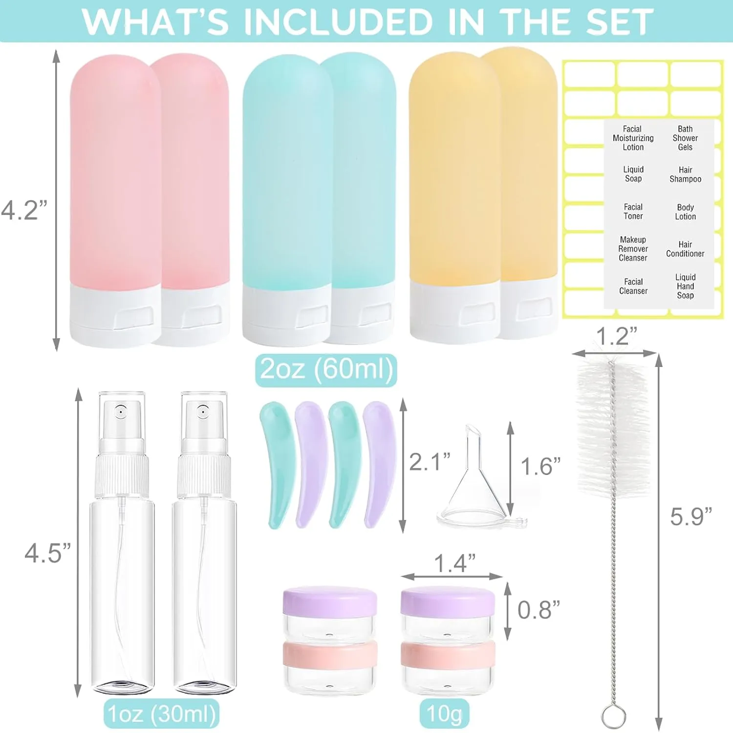 20 Pack Travel Bottles Set for Toiletries TSA Approved, Leak Proof Travel Size Containers Kit Portable Refillable Travel Accessories for Shampoo Conditioner Lotion Liquids