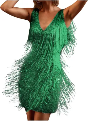 2025 Fashion Dress Skirts for Women Fringe V Neck Dress Party Sexy Casual Performance Funky Fun Dresses
