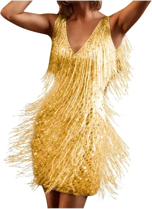 2025 Fashion Dress Skirts for Women Fringe V Neck Dress Party Sexy Casual Performance Funky Fun Dresses
