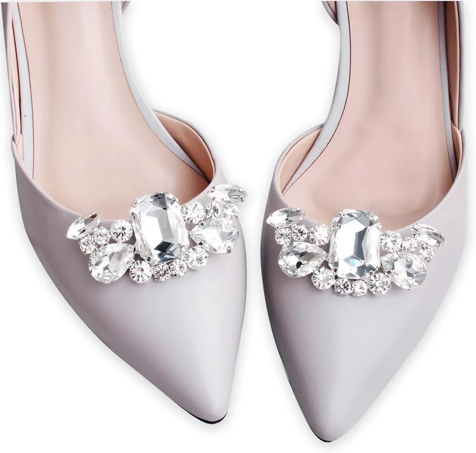 2PCS Rhinestone Wedding Shoe Clips, Removable Buckle Decorative Crystal Shoes Clutch Bag Clothing Decor Accessories for Women Girls Bride Party Shoe Decoration Charms
