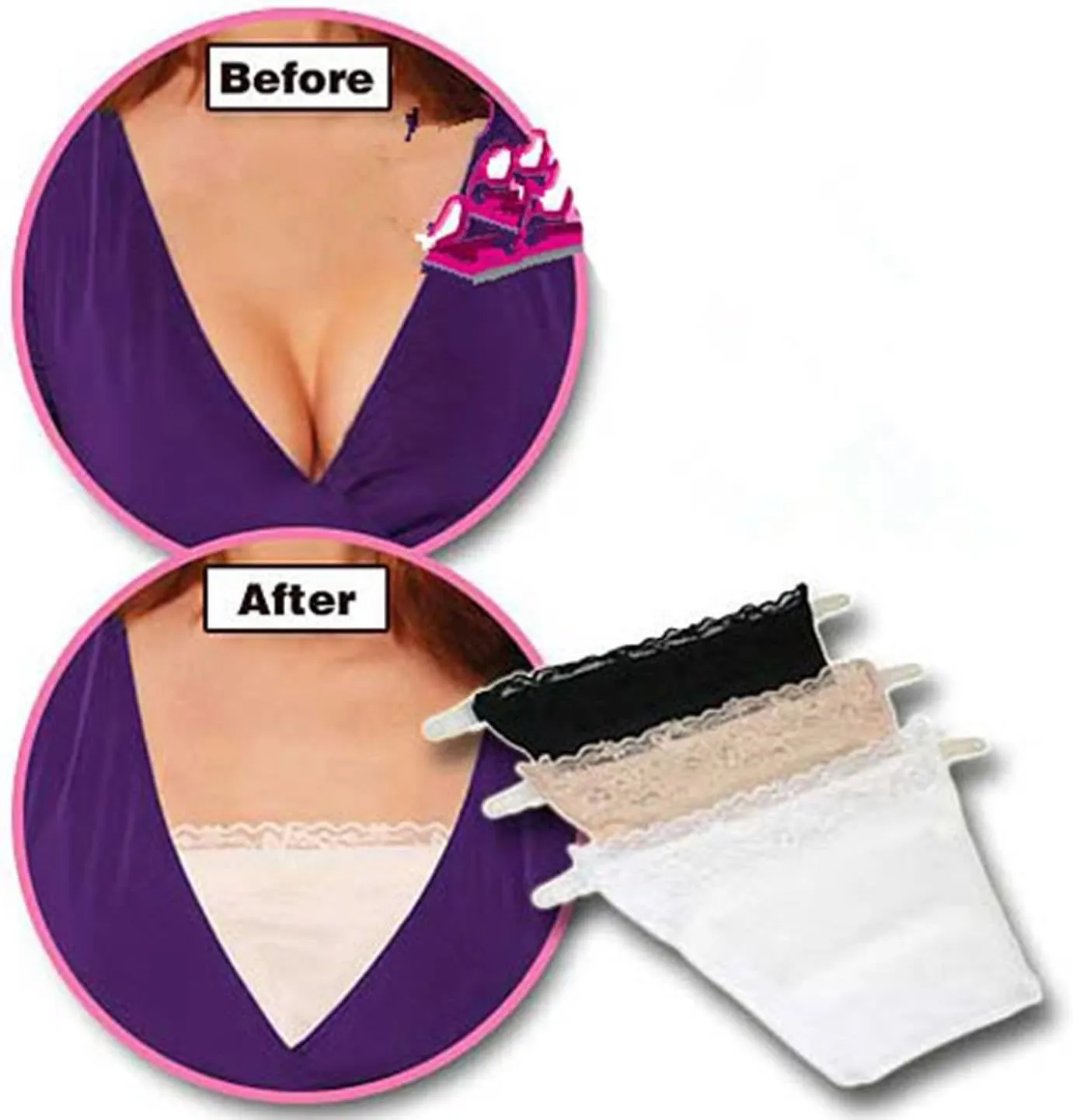 3 Pack Women Deep Neck Clip On Synthetic Lace Camisole