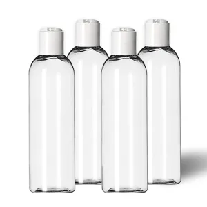 4 oz Travel Bottles, Empty Travel Containers with Flip Caps, BPA Free PET Plastic Squeezable Toiletry/Cosmetic Bottles (Neck 20-410) (Pack of 4, Clear)