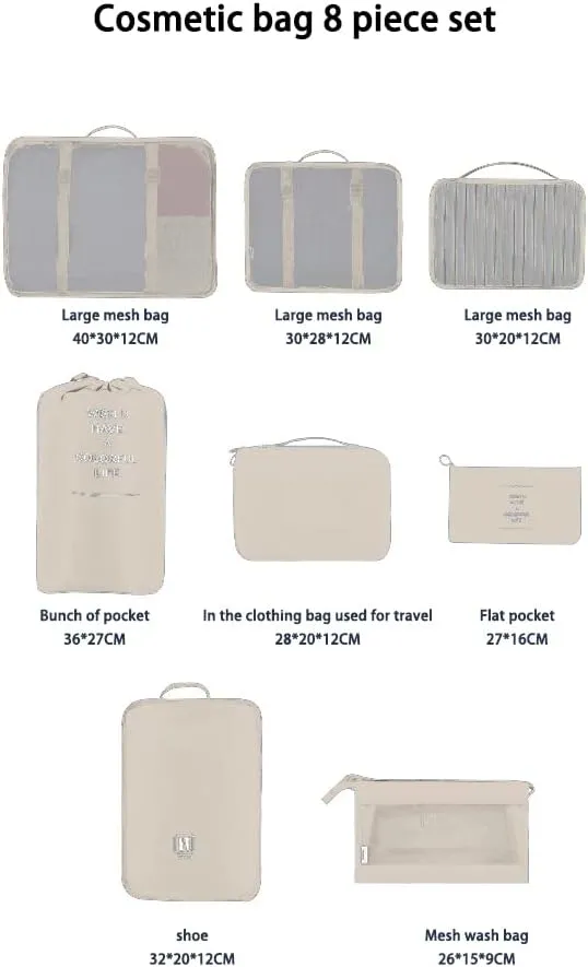 8 Piece Suitcase Organizer Set, Suitcase Organizer Cubes Packing Cubes Perfect Storage Bag Travel Luggage Organizer