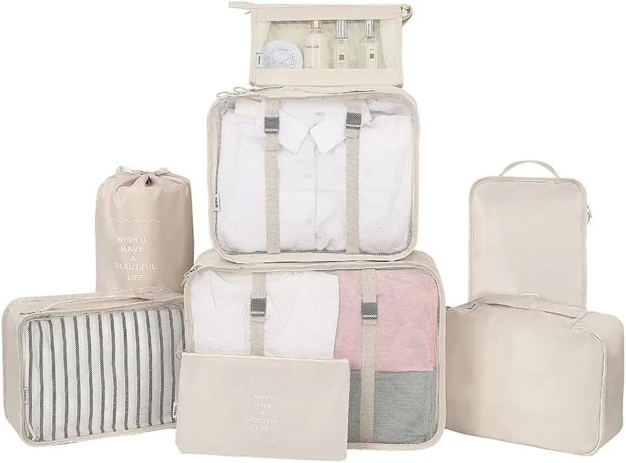 8 Piece Suitcase Organizer Set, Suitcase Organizer Cubes Packing Cubes Perfect Storage Bag Travel Luggage Organizer