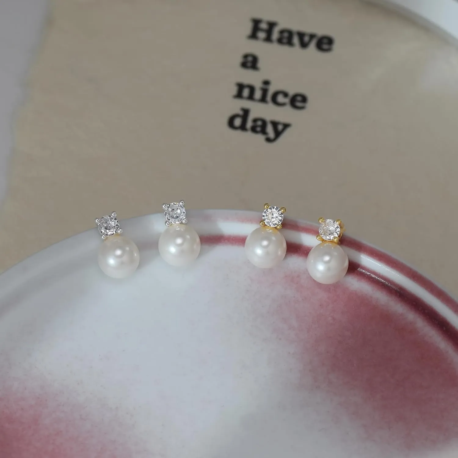 925 Sterling Silver Post Pearl Earrings Gold/Silver CZ Diamond Pearl Stud Earrings Bridesmaid Wedding Earrings Women Jewelry Gifts 6mm/8mm/10mm