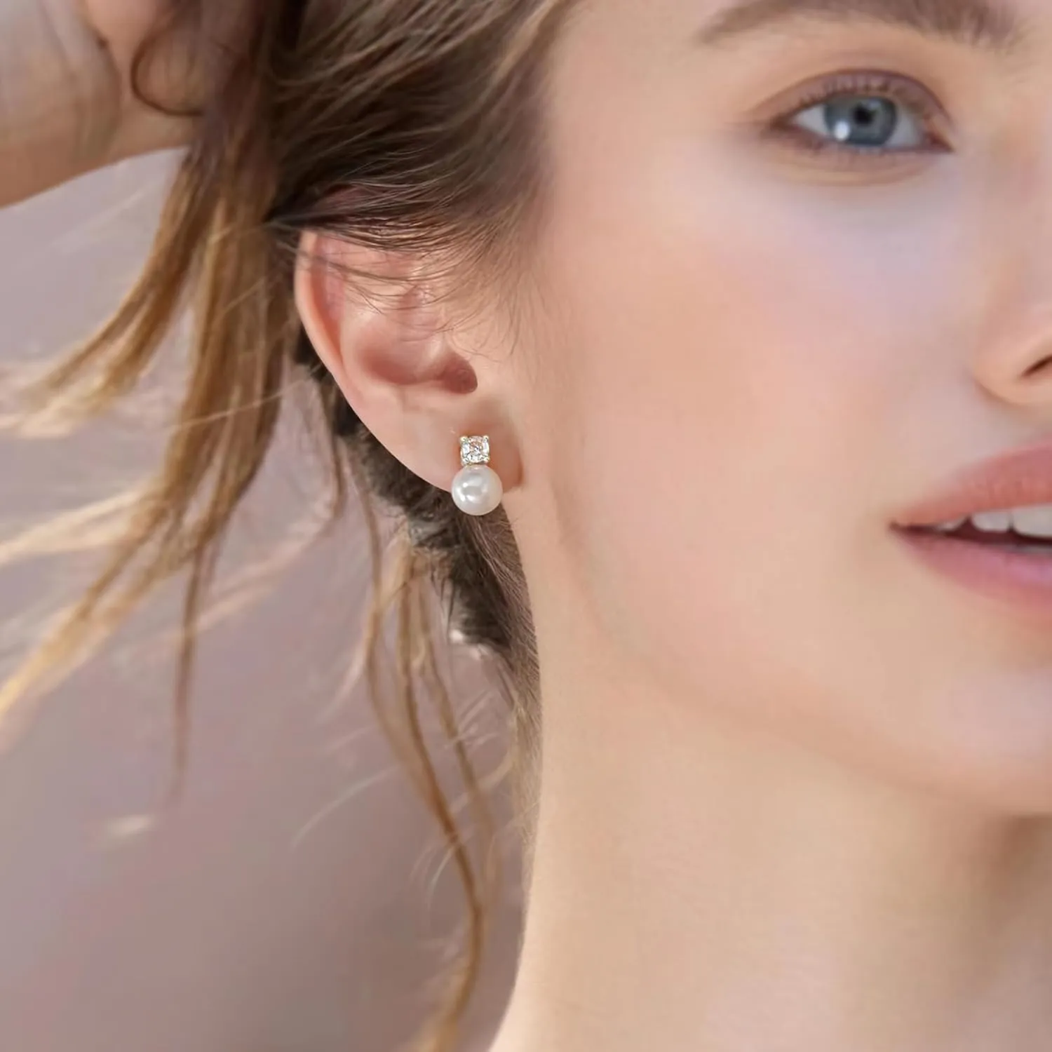 925 Sterling Silver Post Pearl Earrings Gold/Silver CZ Diamond Pearl Stud Earrings Bridesmaid Wedding Earrings Women Jewelry Gifts 6mm/8mm/10mm