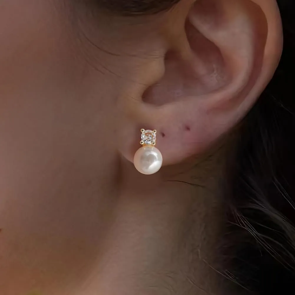 925 Sterling Silver Post Pearl Earrings Gold/Silver CZ Diamond Pearl Stud Earrings Bridesmaid Wedding Earrings Women Jewelry Gifts 6mm/8mm/10mm