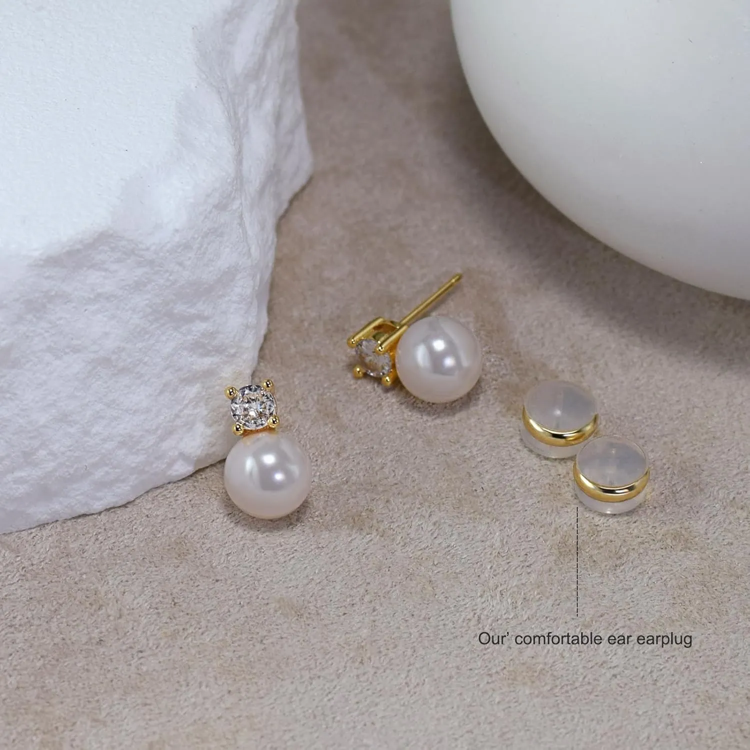 925 Sterling Silver Post Pearl Earrings Gold/Silver CZ Diamond Pearl Stud Earrings Bridesmaid Wedding Earrings Women Jewelry Gifts 6mm/8mm/10mm