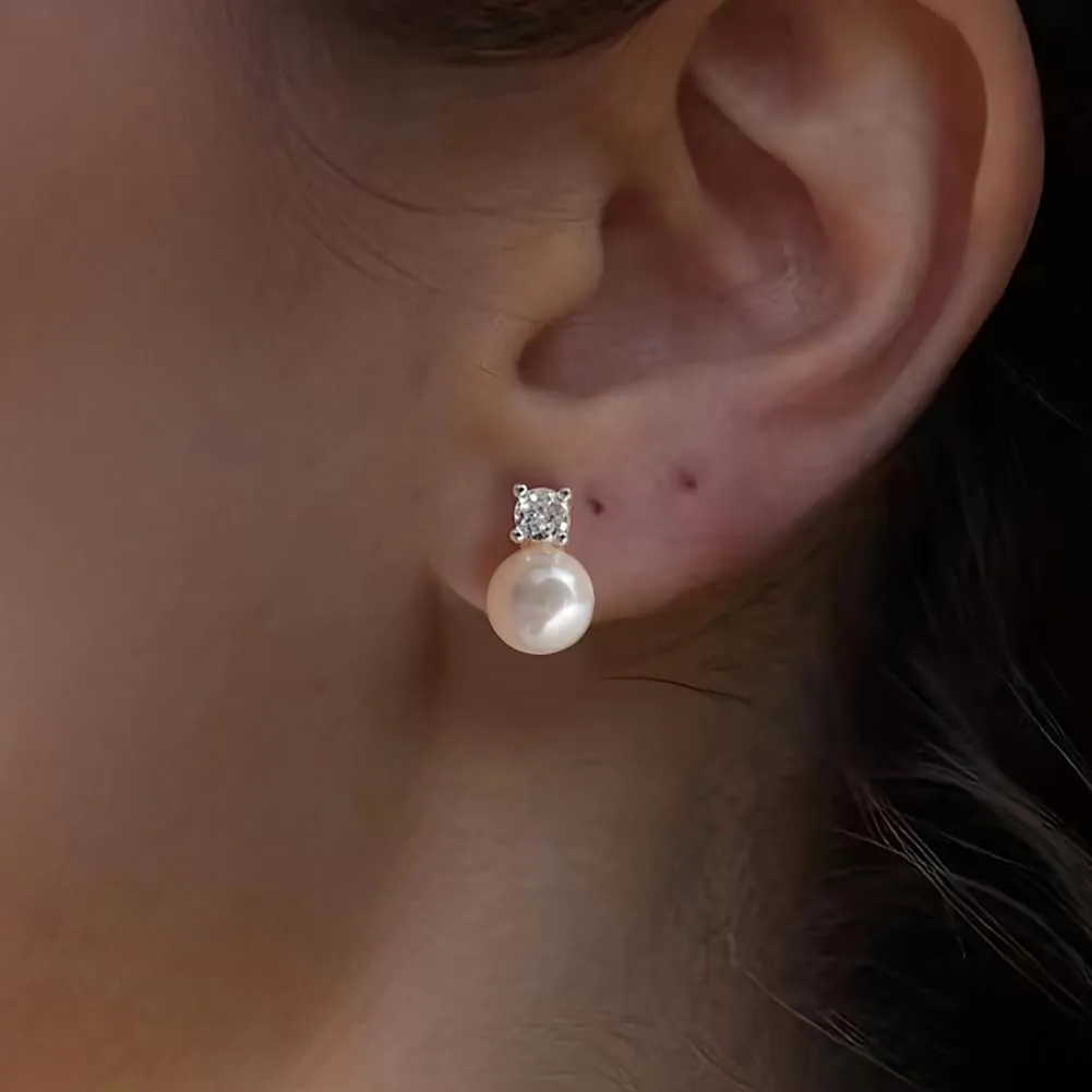 925 Sterling Silver Post Pearl Earrings Gold/Silver CZ Diamond Pearl Stud Earrings Bridesmaid Wedding Earrings Women Jewelry Gifts 6mm/8mm/10mm
