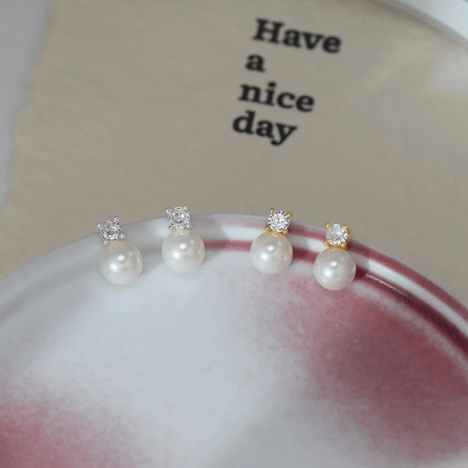 925 Sterling Silver Post Pearl Earrings Gold/Silver CZ Diamond Pearl Stud Earrings Bridesmaid Wedding Earrings Women Jewelry Gifts 6mm/8mm/10mm