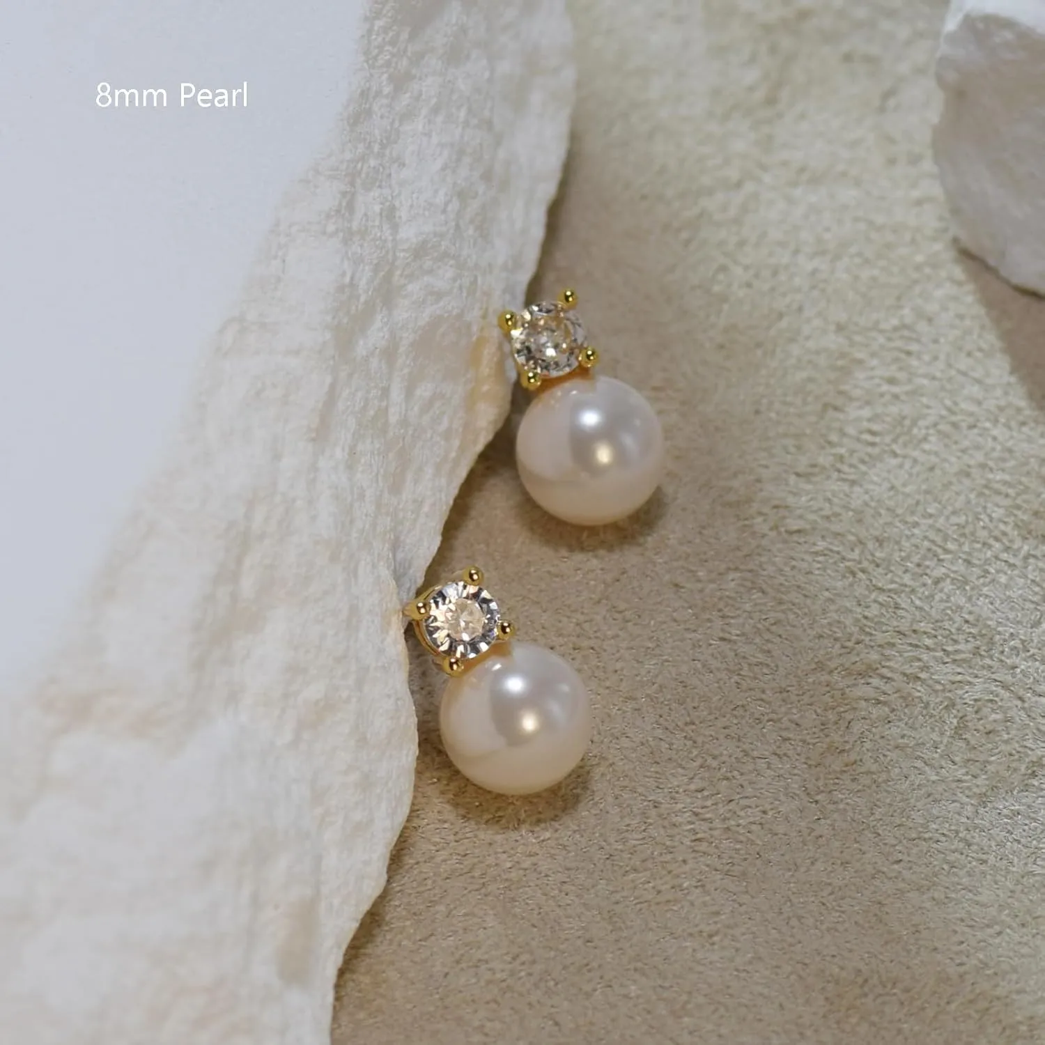 925 Sterling Silver Post Pearl Earrings Gold/Silver CZ Diamond Pearl Stud Earrings Bridesmaid Wedding Earrings Women Jewelry Gifts 6mm/8mm/10mm