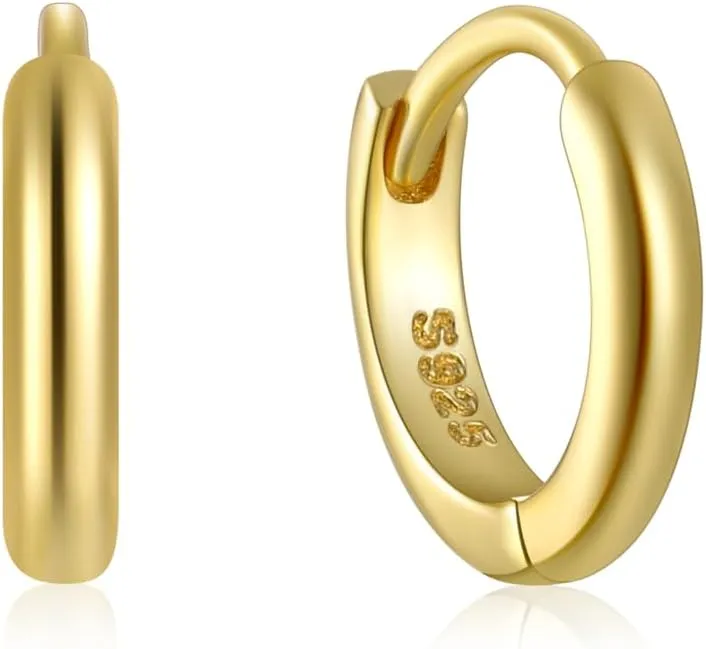 925 Sterling Silver Small Huggie Hoop Earrings, Minimalist Round Hoops (5mm-9mm), Gold Tone, Women/Unisex, Pair