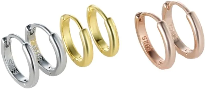 925 Sterling Silver Small Huggie Hoop Earrings, Minimalist Round Hoops (5mm-9mm), Gold Tone, Women/Unisex, Pair