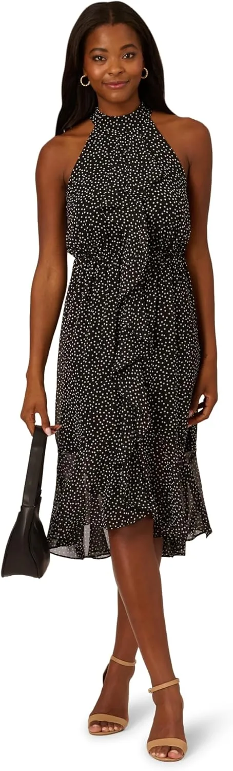 Adrianna Papell Women's Shirred Dot Chiffon Midi Dress