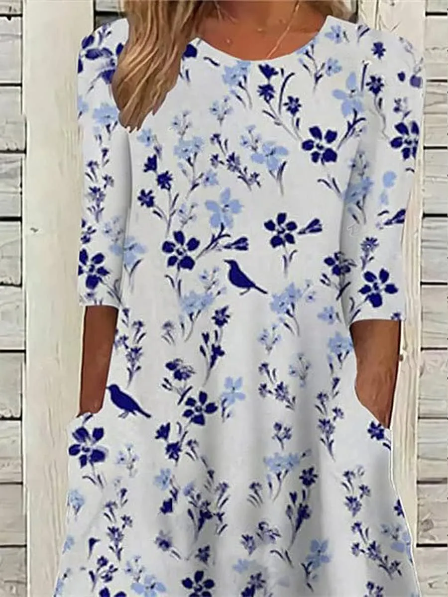 Akivide Womens Colorful Bohemian Floral Maxi Dresses Casual Loose Summer Beach Vacation Flowy Dress with Pockets