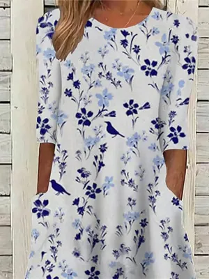 Akivide Womens Colorful Bohemian Floral Maxi Dresses Casual Loose Summer Beach Vacation Flowy Dress with Pockets