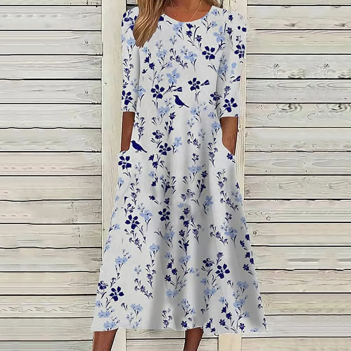 Akivide Womens Colorful Bohemian Floral Maxi Dresses Casual Loose Summer Beach Vacation Flowy Dress with Pockets