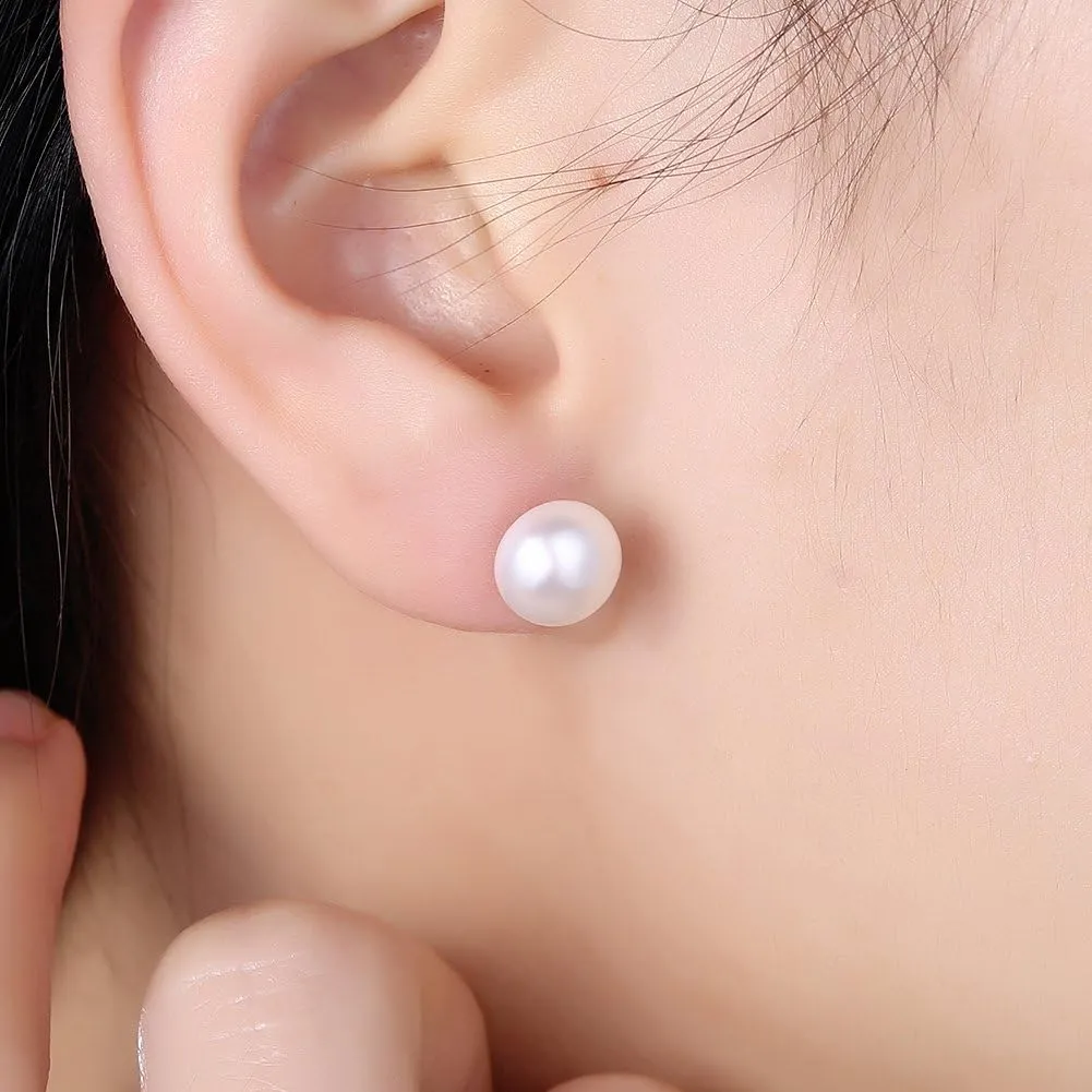 ALYC Pearl Earrings Freshwater Pearl White Button Stud Earrings with 925 Sterling Silver for Women