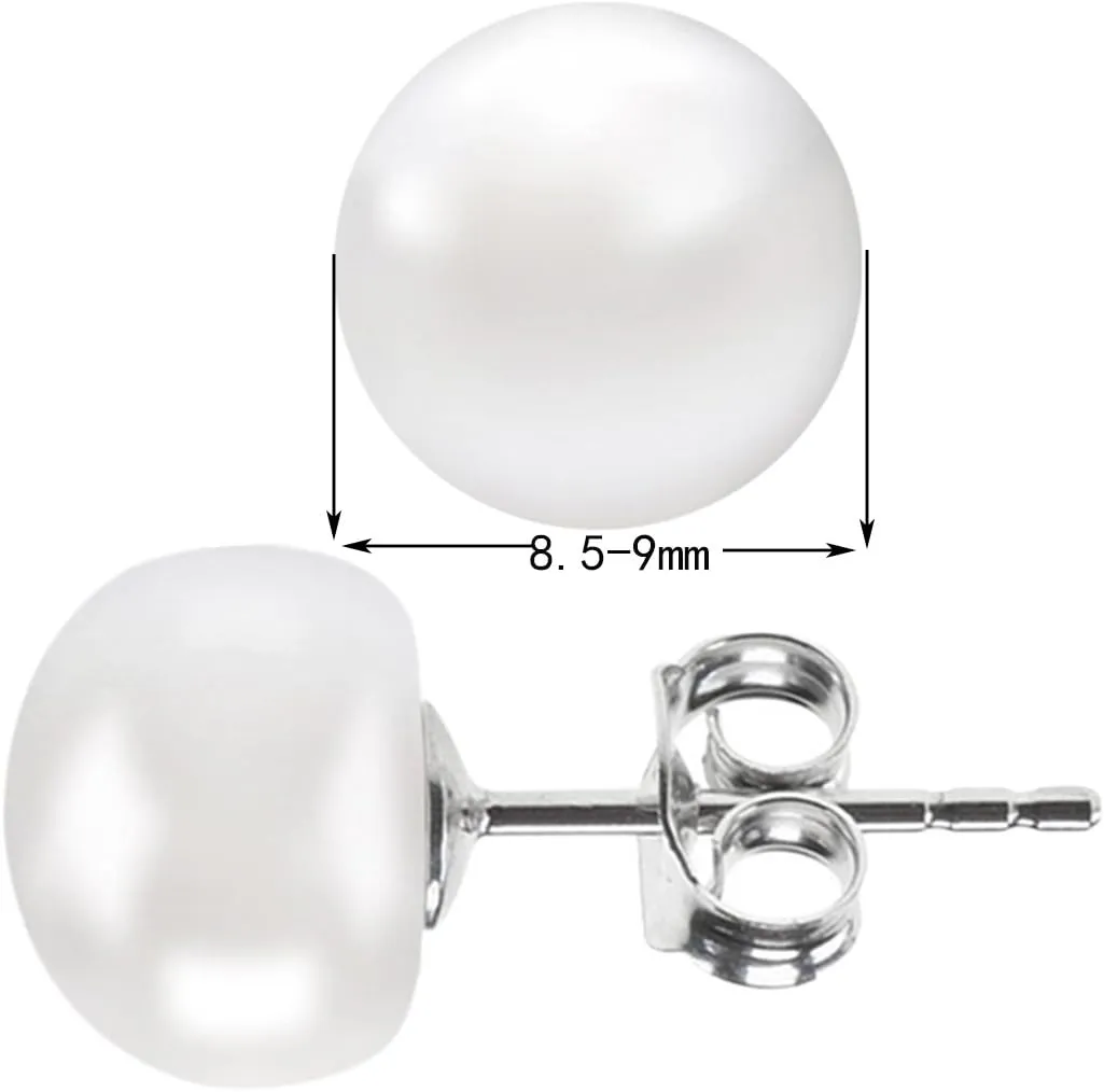 ALYC Pearl Earrings Freshwater Pearl White Button Stud Earrings with 925 Sterling Silver for Women