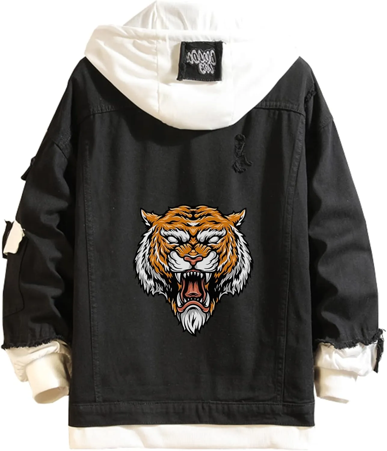 Angry Tiger Printed Denim Jacket Tiger Printed Hoodie Denim Jacket Jean for Men Women Teen Gift