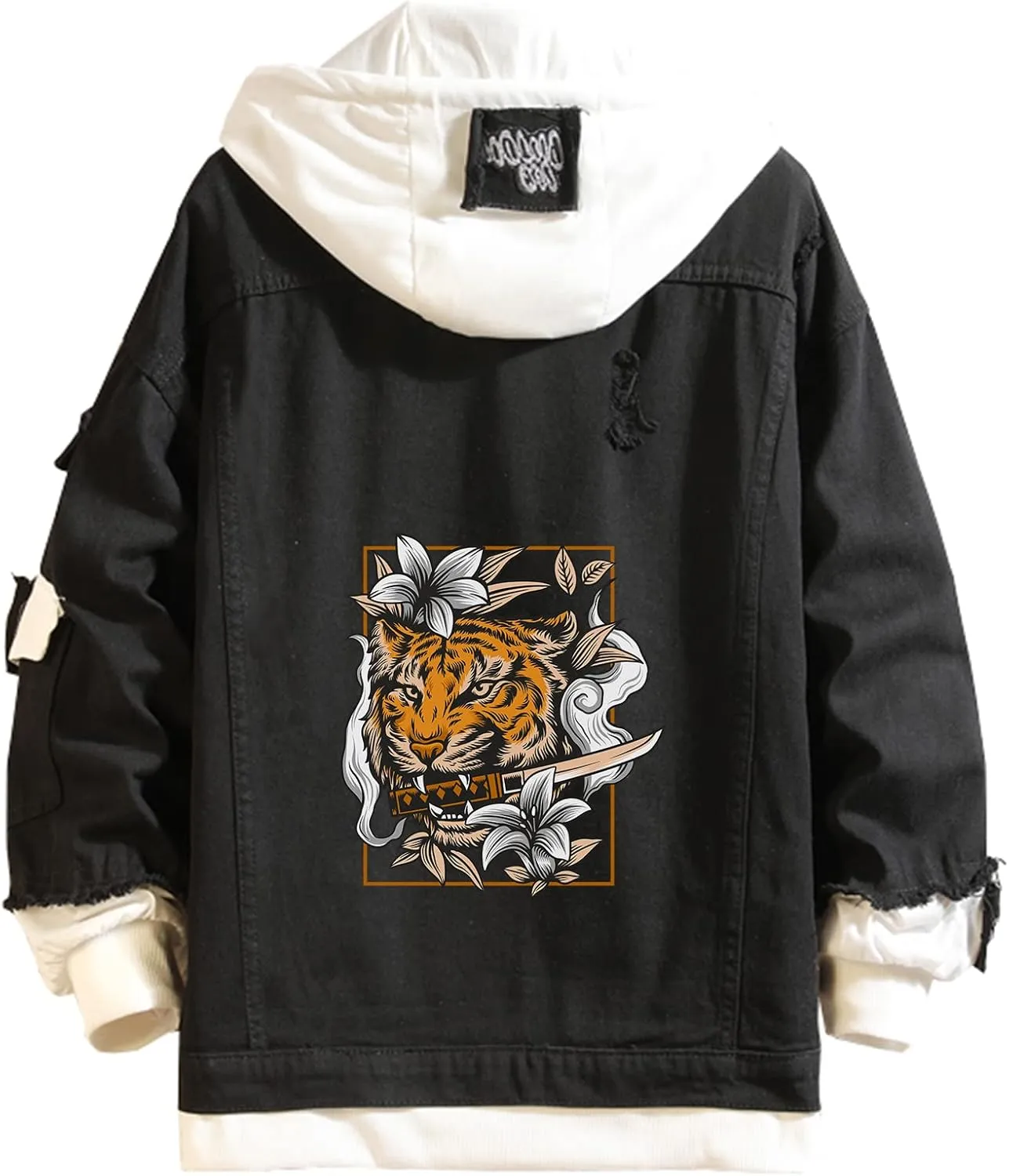 Angry Tiger Printed Denim Jacket Tiger Printed Hoodie Denim Jacket Jean for Men Women Teen Gift