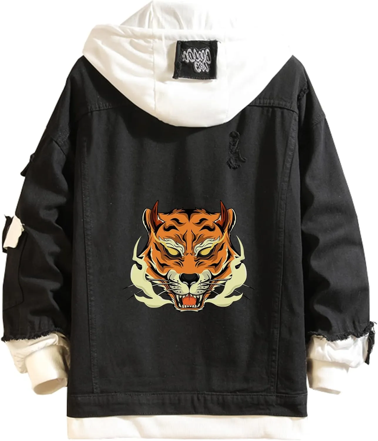 Angry Tiger Printed Denim Jacket Tiger Printed Hoodie Denim Jacket Jean for Men Women Teen Gift