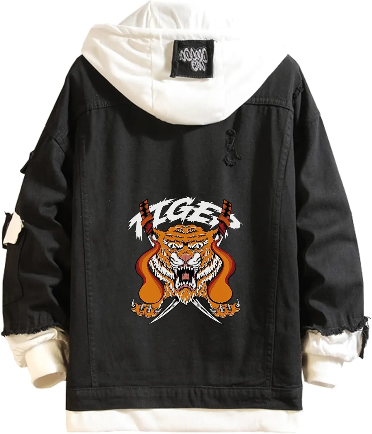Angry Tiger Printed Denim Jacket Tiger Printed Hoodie Denim Jacket Jean for Men Women Teen Gift