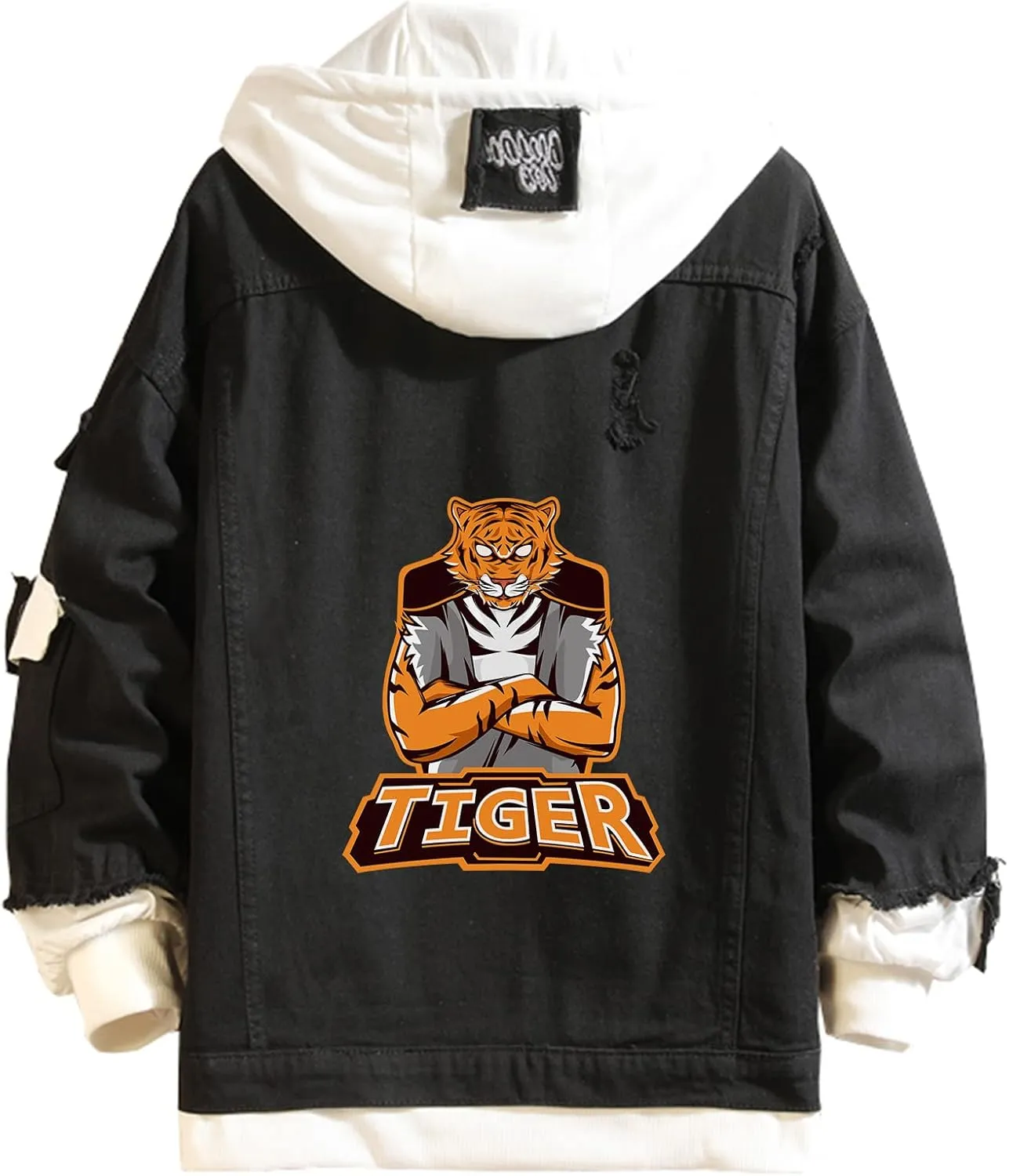 Angry Tiger Printed Denim Jacket Tiger Printed Hoodie Denim Jacket Jean for Men Women Teen Gift