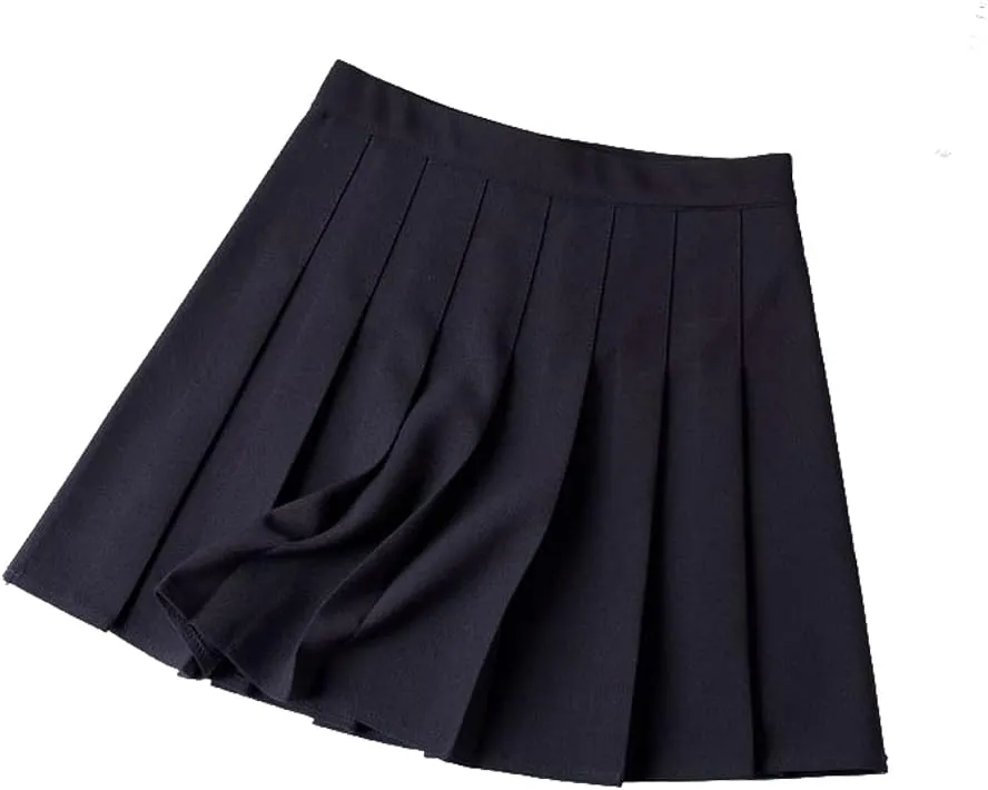 AULKEEP Womens Black Mini Pleated Skirts Goth High Waist A Line Punk Skirt School Uniform Short Skirts with Belt
