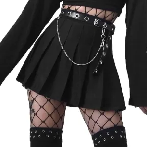 AULKEEP Womens Black Mini Pleated Skirts Goth High Waist A Line Punk Skirt School Uniform Short Skirts with Belt