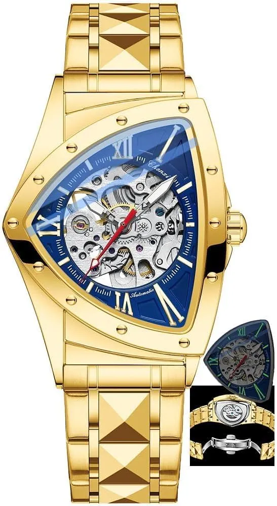 Automatic Man Watch Luxury Stainless Steel Triangle Dial Mechanical Wristwatches Skeleton Waterproof Luminous Watch