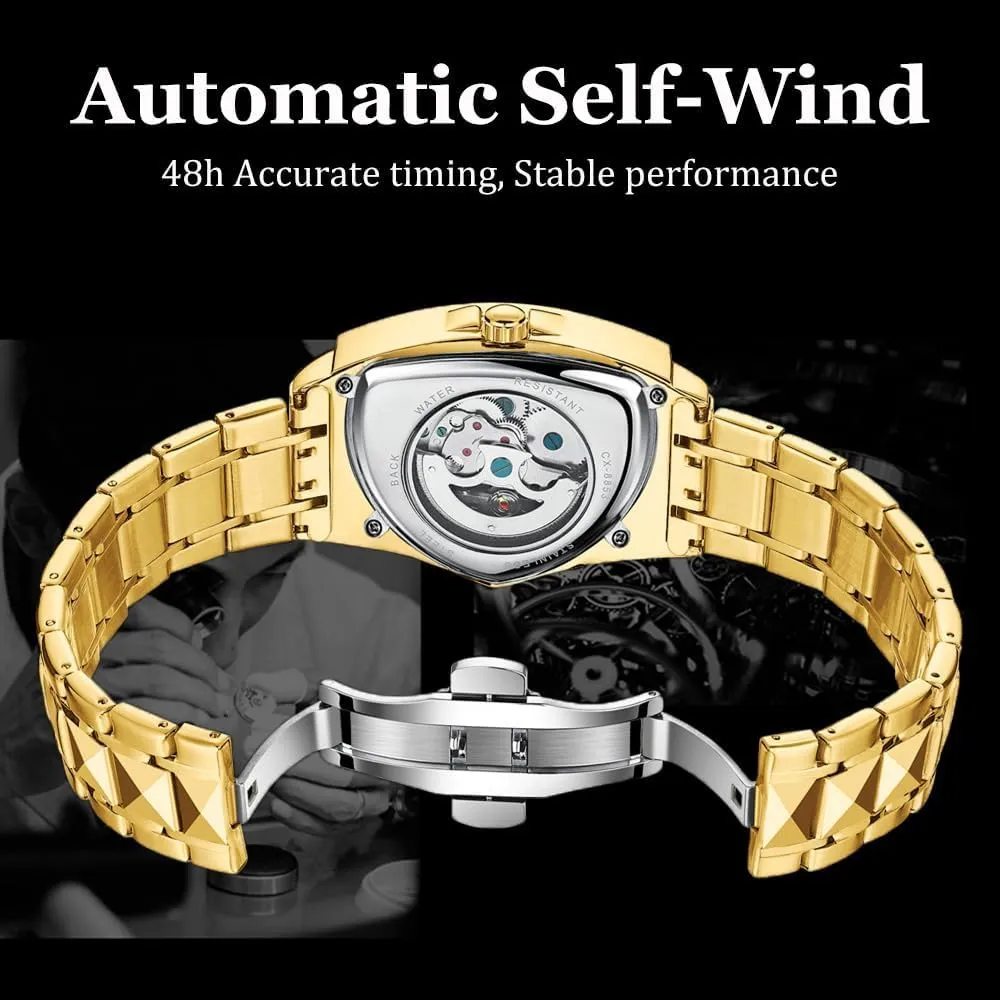 Automatic Man Watch Luxury Stainless Steel Triangle Dial Mechanical Wristwatches Skeleton Waterproof Luminous Watch