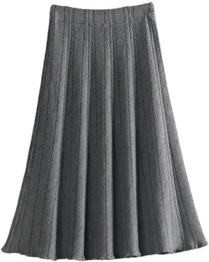 Autumn Winter Women Knitted Pleated Skirts Elegant Thick Warm A Line Long Midi Sweater Skirts