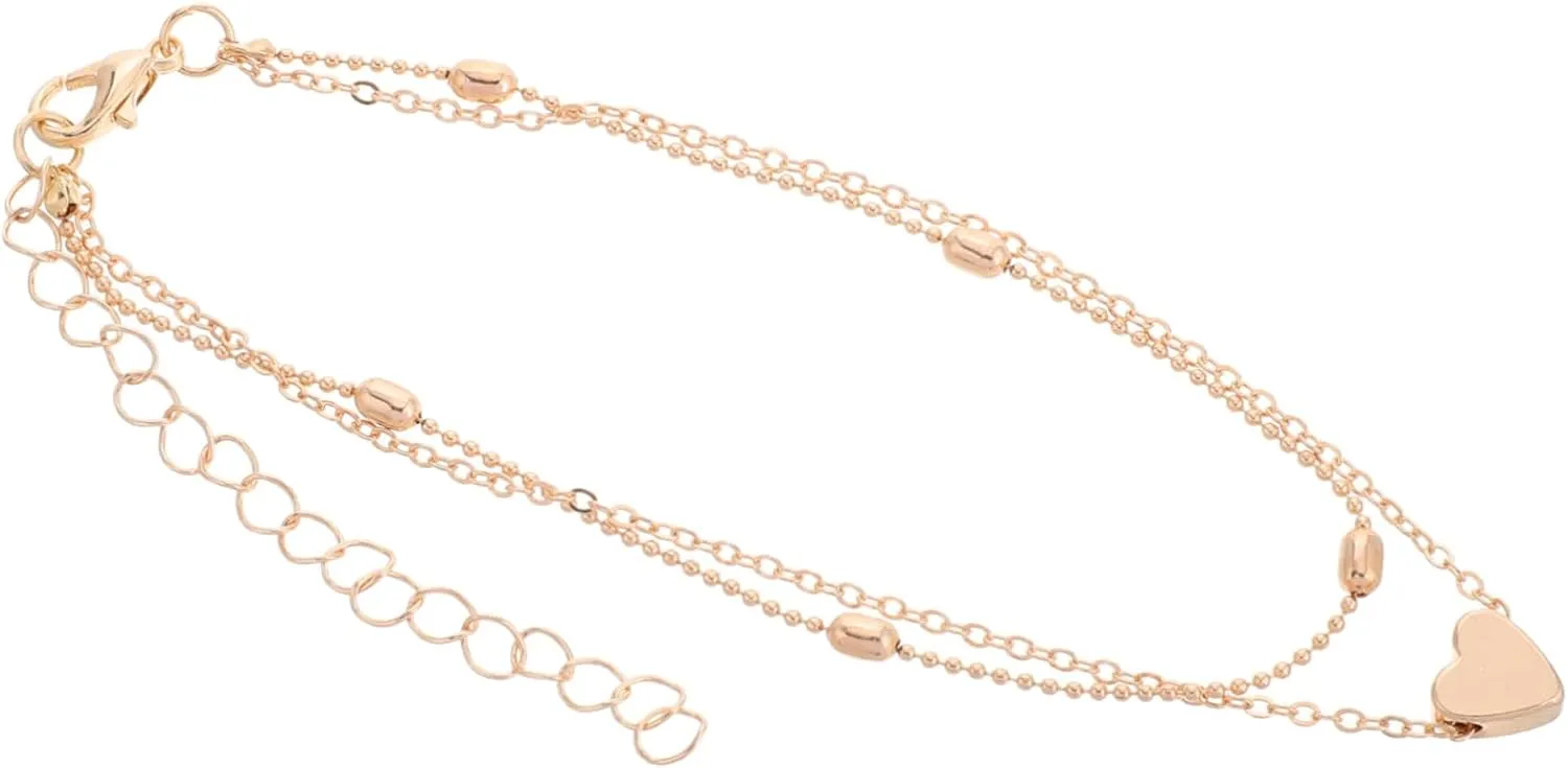 BESPORTBLE Heart Anklet for Women Double Layer Chain Anklet Cute Bracelet Bracelet Jewelry