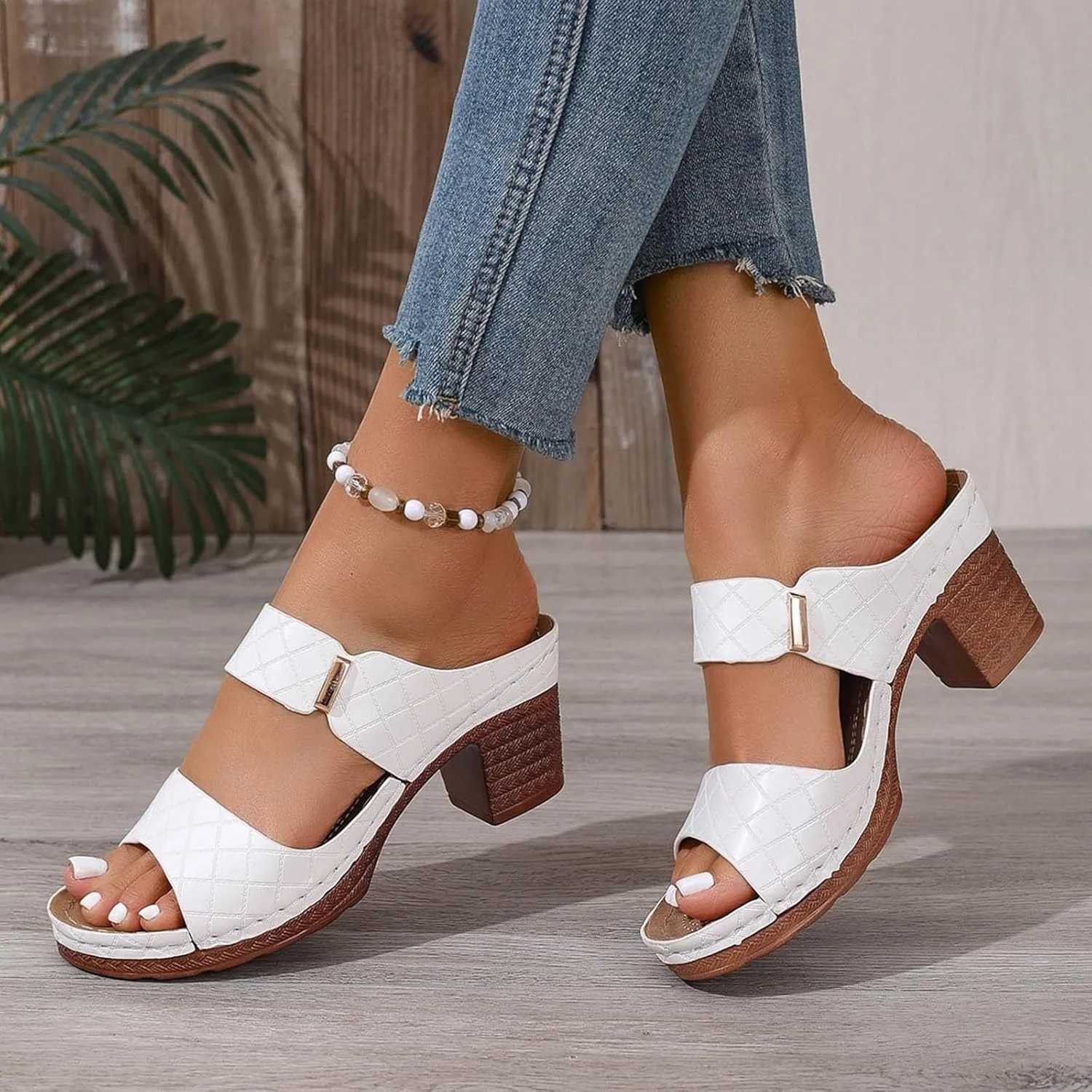 Block Heel Sandals for Women Heeled Two Strap Open Toe Low Chunky Heels Slip On Comfortable Womens Mid Ankle Sandal Casual Slippers Summer Backless Mules Slide Walking Shoes For Party Beach Vacation