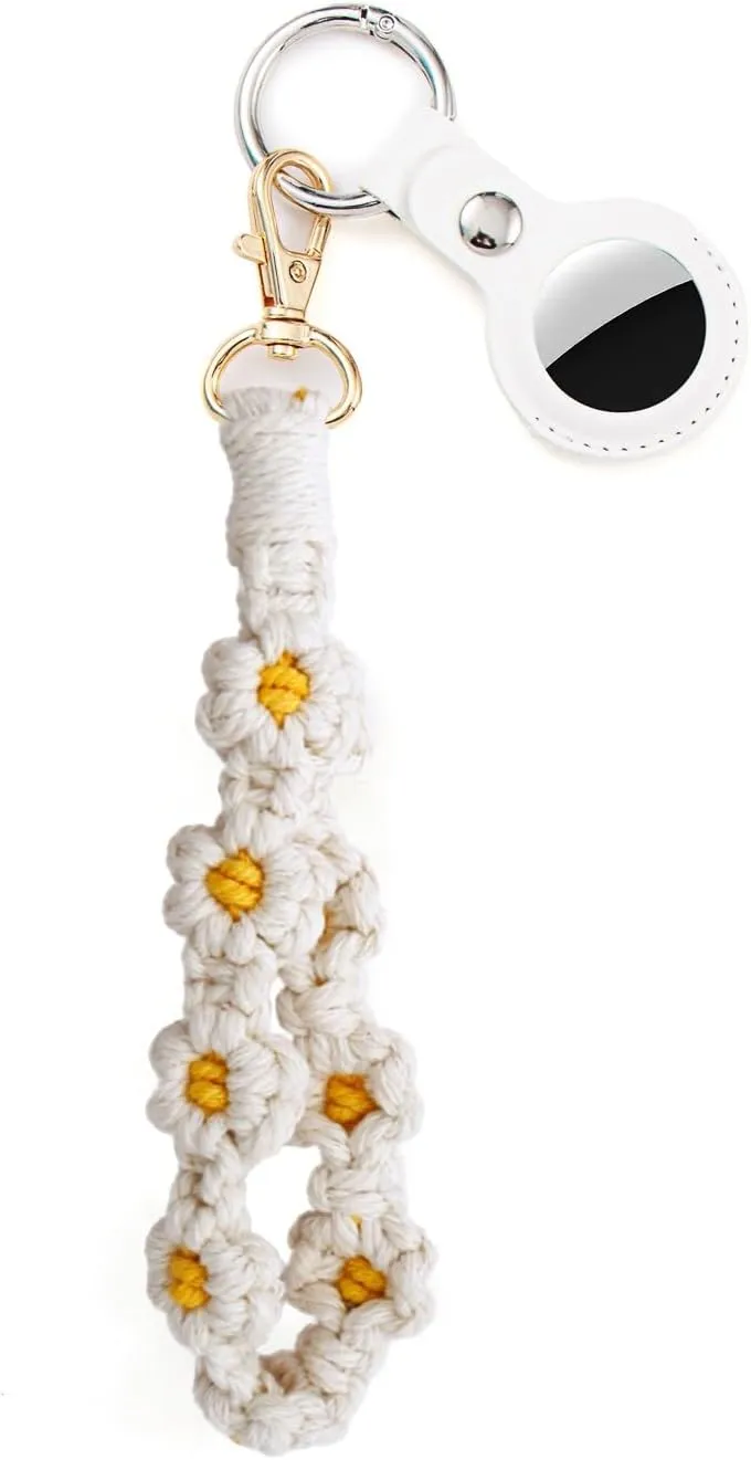 Boho Wristlet Keychain Wrist Lanyard for Key Compatible with Airtag Case Keychain Macrame Keychain for Women