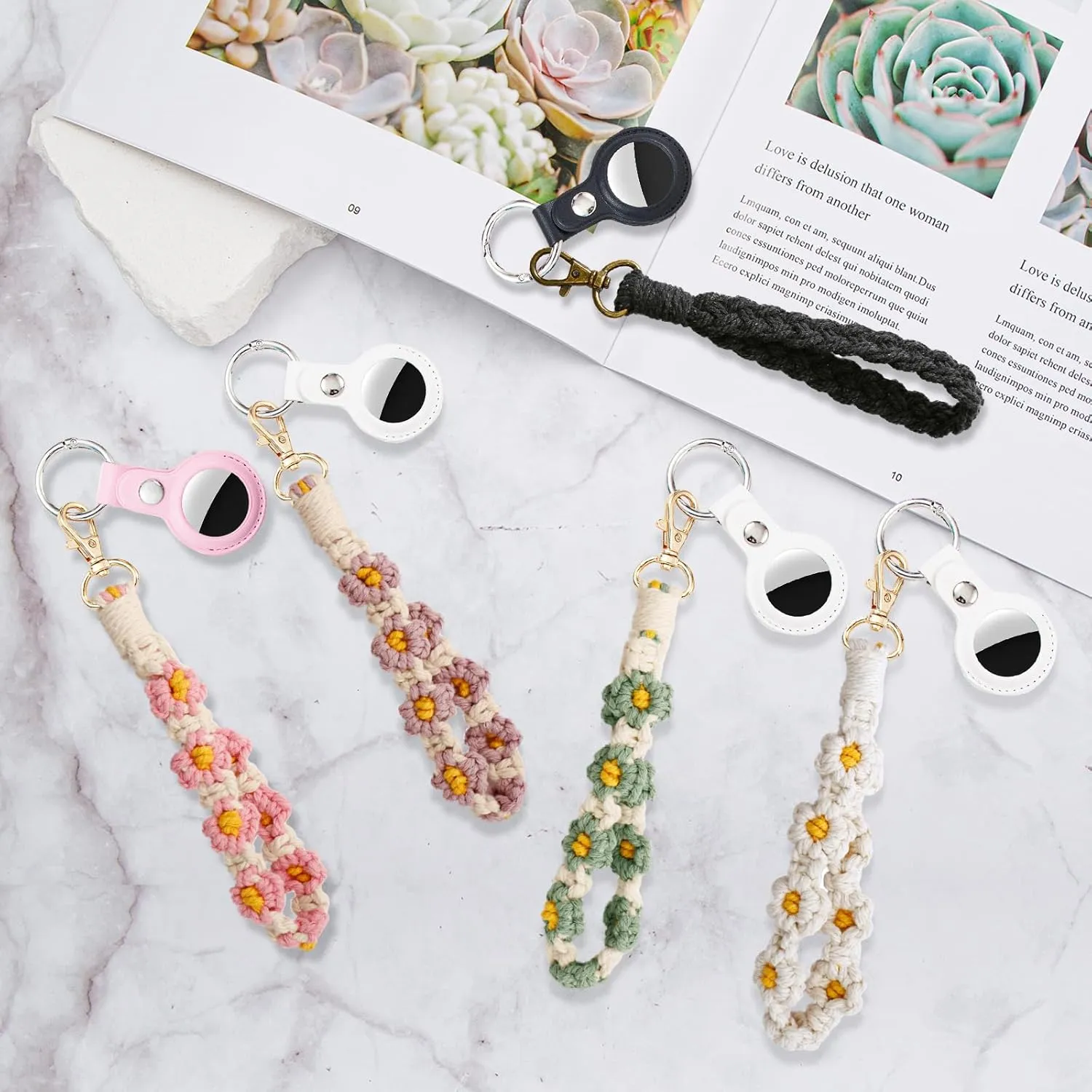 Boho Wristlet Keychain Wrist Lanyard for Key Compatible with Airtag Case Keychain Macrame Keychain for Women