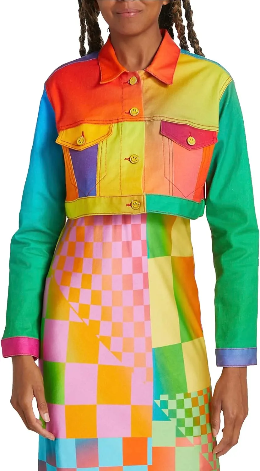 BruceGlen Women's Printed Cropped Denim Jacket
